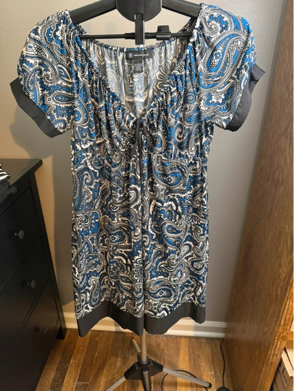 INC Blue Paisley Short Sleeve Dress Size Large